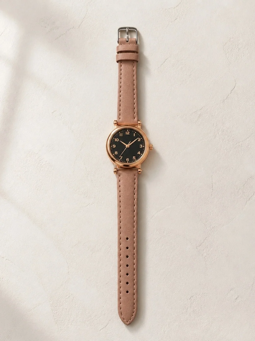 Women's Rose Gold Case Pink Leather Strap Watch Adjustable Band